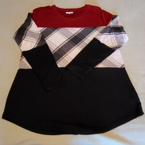 Pullover red/plaid/black top
